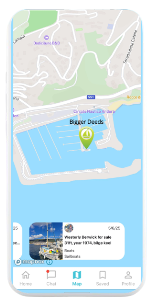 Sailorsbay live map showing gear listed by nearby boats