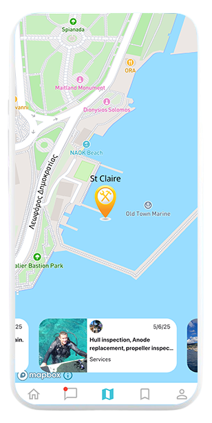Sailorsbay map view showing locations where sailors can trade boat gear locally